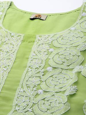 Ada Hand Embroidered Grass Green Georgette Lucknowi Chikankari Women Unstitched Suit Piece - A211216 2