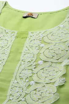 Ada Hand Embroidered Grass Green Georgette Lucknowi Chikankari Women Unstitched Suit Piece - A211216