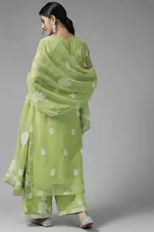 Ada Hand Embroidered Grass Green Georgette Lucknowi Chikankari Women Unstitched Suit Piece - A211216