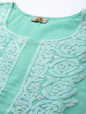 Hand Embroidered Sea Green Georgette Lucknowi Chikankari Women Unstitched Suit Piece 2