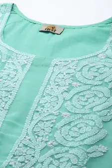 Hand Embroidered Sea Green Georgette Lucknowi Chikankari Women Unstitched Suit Piece