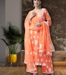 Hand Embroidered Orange Georgette Lucknowi Chikankari Women Unstitched Suit Piece