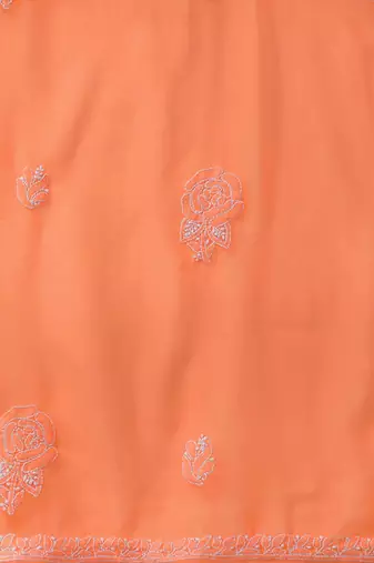 Hand Embroidered Orange Georgette Lucknowi Chikankari Women Unstitched Suit Piece