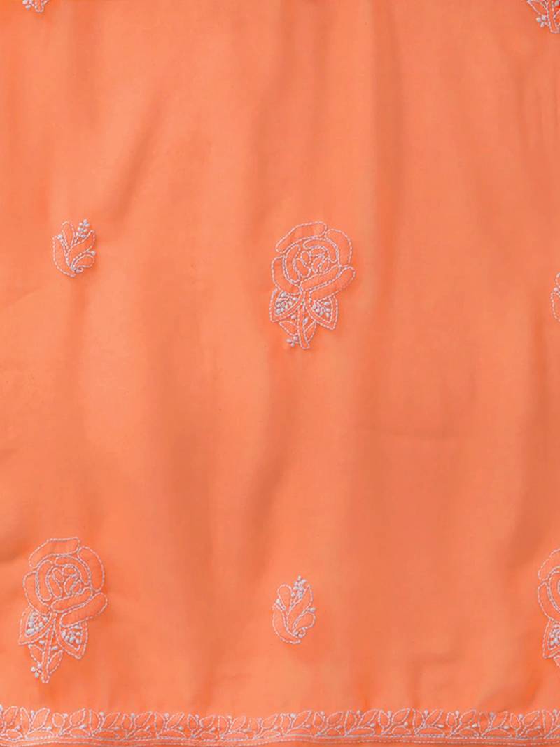 Hand Embroidered Orange Georgette Lucknowi Chikankari Women Unstitched Suit Piece