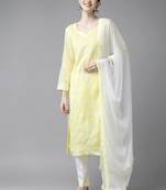 Ada Hand Embroidered Lemon Cotton Lucknowi Chikankari Women Unstitched Suit Piece - A211209