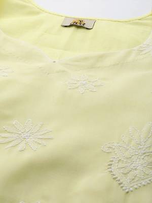 Ada Hand Embroidered Lemon Cotton Lucknowi Chikankari Women Unstitched Suit Piece - A211209 2