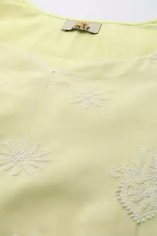 Ada Hand Embroidered Lemon Cotton Lucknowi Chikankari Women Unstitched Suit Piece - A211209