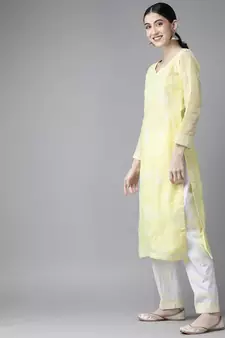 Ada Hand Embroidered Lemon Cotton Lucknowi Chikankari Women Unstitched Suit Piece - A211209