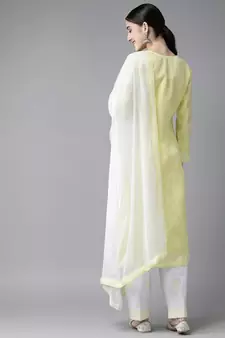 Ada Hand Embroidered Lemon Cotton Lucknowi Chikankari Women Unstitched Suit Piece - A211209