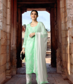 Ada Hand Embroidered Sea Green Cotton Lucknowi Chikankari Women Unstitched Suit Piece - A211199