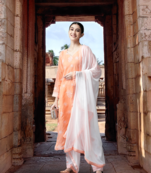 Ada Hand Embroidered Peach Cotton Lucknowi Chikankari Women Unstitched Suit Piece - A211200