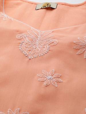 Ada Hand Embroidered Peach Cotton Lucknowi Chikankari Women Unstitched Suit Piece - A211200 2