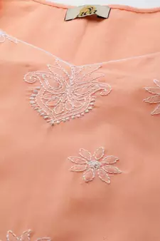 Ada Hand Embroidered Peach Cotton Lucknowi Chikankari Women Unstitched Suit Piece - A211200