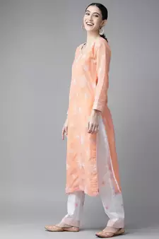 Ada Hand Embroidered Peach Cotton Lucknowi Chikankari Women Unstitched Suit Piece - A211200