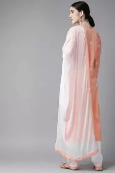 Ada Hand Embroidered Peach Cotton Lucknowi Chikankari Women Unstitched Suit Piece - A211200