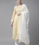 Ada Hand Embroidered Fawn Cotton Lucknowi Chikankari Women Unstitched Suit Piece - A211205