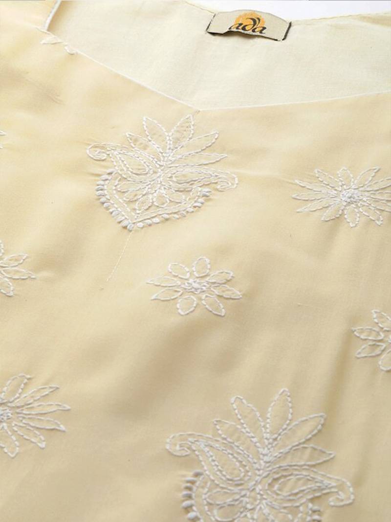 Ada Hand Embroidered Fawn Cotton Lucknowi Chikankari Women Unstitched Suit Piece - A211205