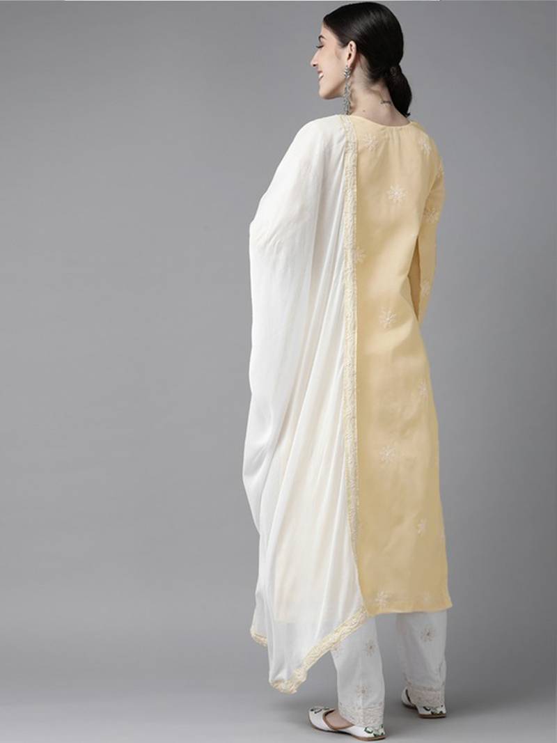 Ada Hand Embroidered Fawn Cotton Lucknowi Chikankari Women Unstitched Suit Piece - A211205