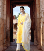 Ada Hand Embroidered Yellow Cotton Lucknowi Chikankari Women Unstitched Suit Piece - A211207