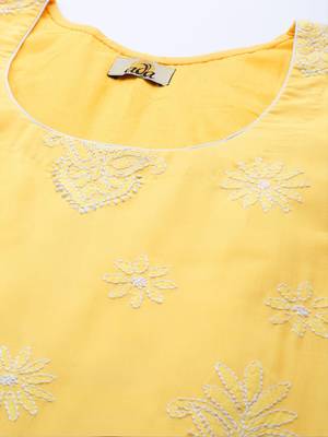 Ada Hand Embroidered Yellow Cotton Lucknowi Chikankari Women Unstitched Suit Piece - A211207 2