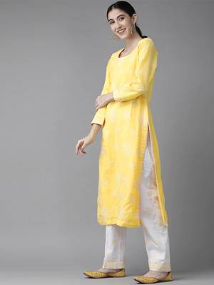 Ada Hand Embroidered Yellow Cotton Lucknowi Chikankari Women Unstitched Suit Piece - A211207 3