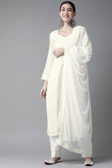 Ada Hand Embroidered Cream/White Cotton Lucknowi Chikankari Women Unstitched Suit Piece - A211202