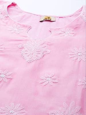 Ada Hand Embroidered Pink/White Cotton Lucknowi Chikankari Women Unstitched Suit Piece - A211203 2