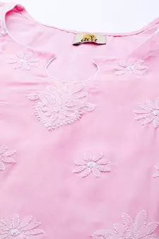 Ada Hand Embroidered Pink/White Cotton Lucknowi Chikankari Women Unstitched Suit Piece - A211203
