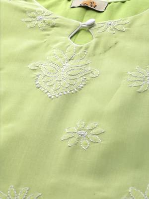 Ada Hand Embroidered Green/White Cotton Lucknowi Chikankari Women Unstitched Suit Piece - A211201 2