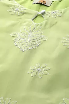 Ada Hand Embroidered Green/White Cotton Lucknowi Chikankari Women Unstitched Suit Piece - A211201