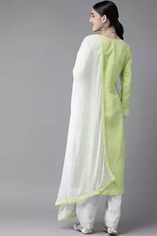 Ada Hand Embroidered Green/White Cotton Lucknowi Chikankari Women Unstitched Suit Piece - A211201