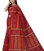 Red printed cotton saree with blouse