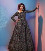 Black embroidered crepe heavy-work-kurtis