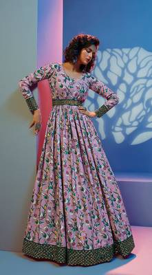 Lavender embroidered crepe heavy-work-kurtis 1