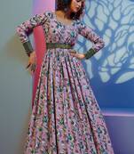 Lavender embroidered crepe heavy-work-kurtis