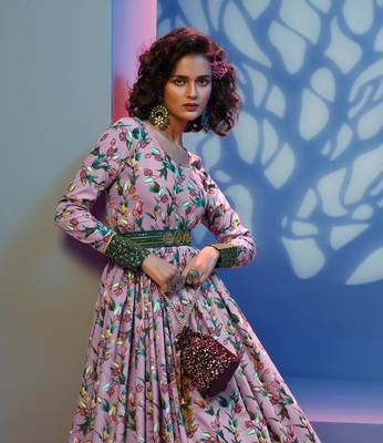 Lavender embroidered crepe heavy-work-kurtis 3
