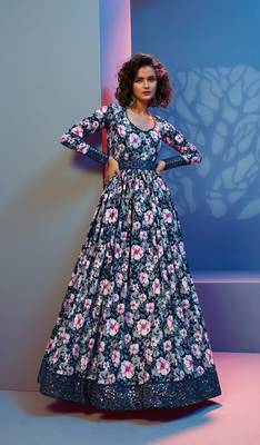 Blue embroidered crepe heavy-work-kurtis 1