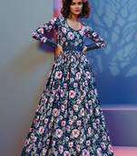 Blue embroidered crepe heavy-work-kurtis
