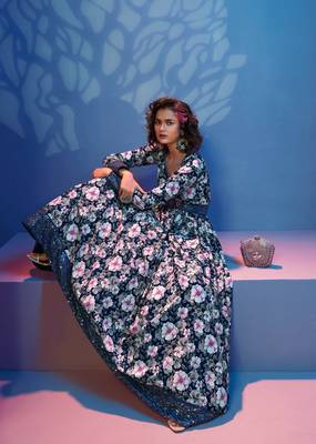 Blue embroidered crepe heavy-work-kurtis 2