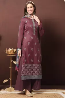 Maroon embroidered silk salwar