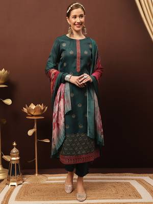Teal embroidered silk salwar 1
