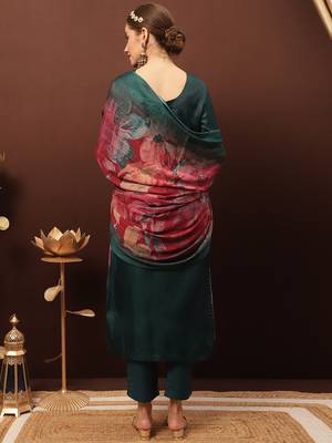 Teal embroidered silk salwar 2