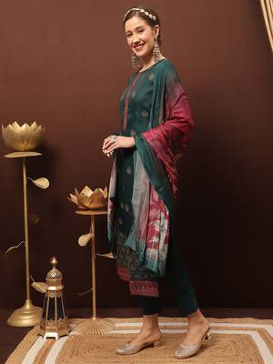Teal embroidered silk salwar 3