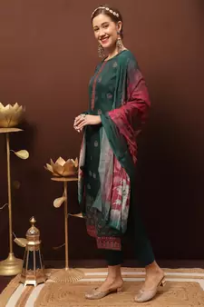 Teal embroidered silk salwar