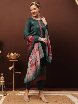 Teal embroidered silk salwar 4