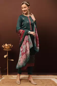 Teal embroidered silk salwar