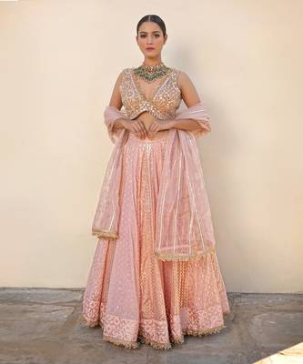 Pink Banarasi Chanderi Lehenga 1