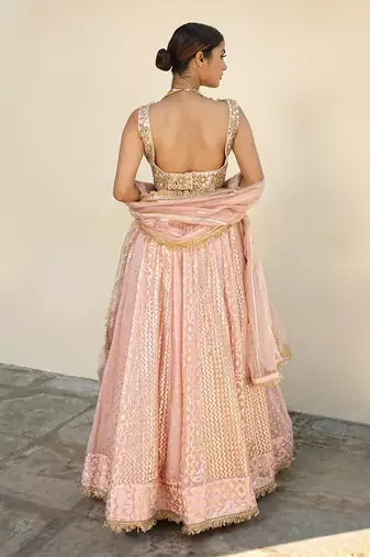 Pink Banarasi Chanderi Lehenga