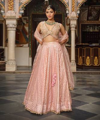 Pink Banarasi Chanderi Lehenga 4