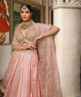 Pink Banarasi Chanderi Lehenga 5